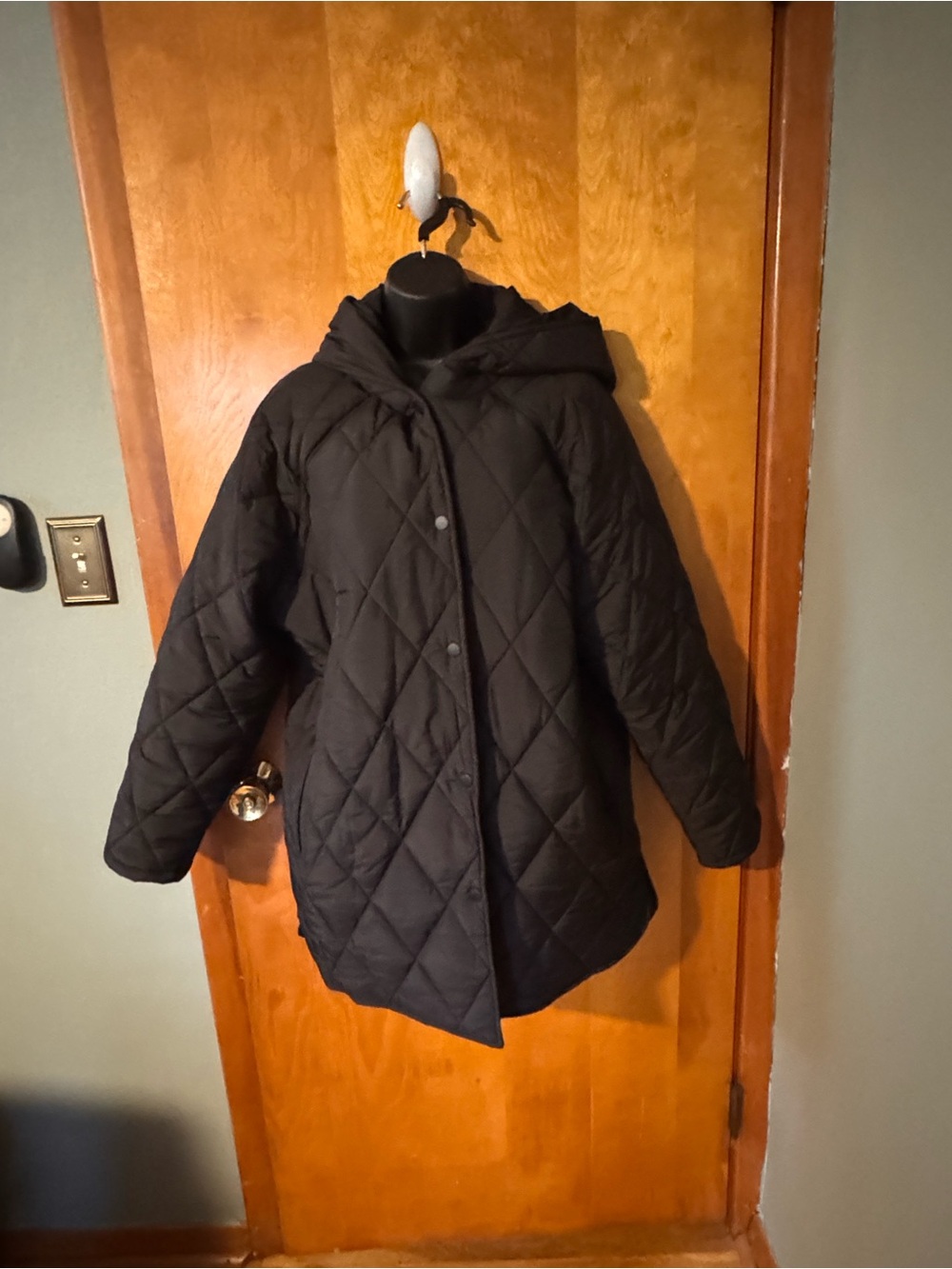 Source Unknown Black Quilted Hooded Puffer Coat